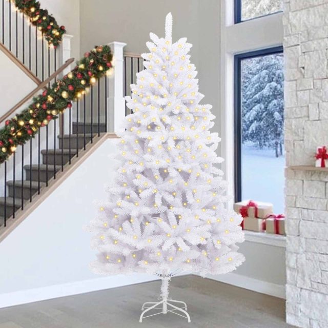 vidaXL Künstlicher Weihnachtsbaum Weiß 300 cm PVC und Metall