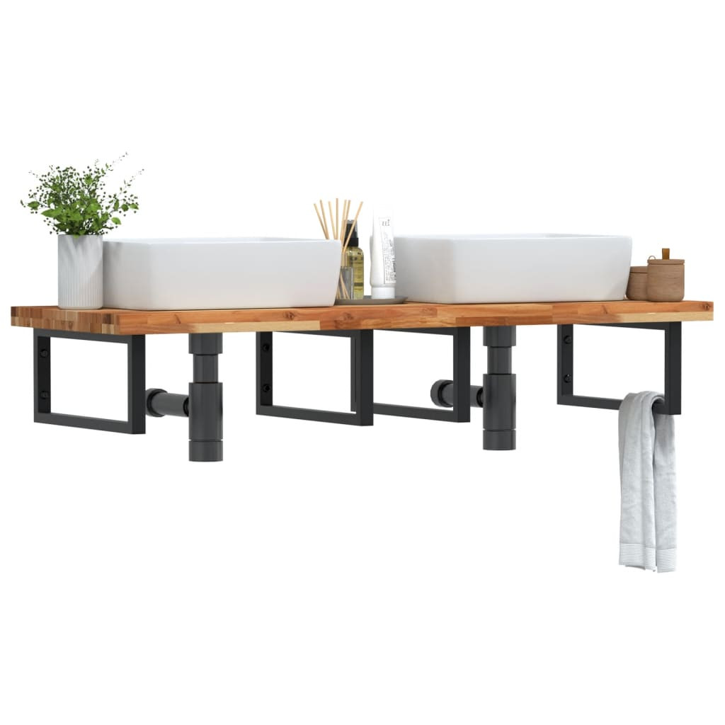vidaXL Waschbeckenregal Wandmontage Stahl und Akazienholz