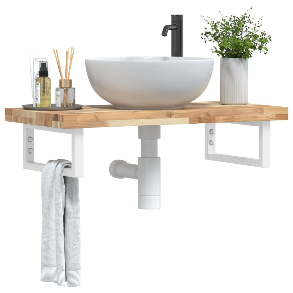 vidaXL Waschbeckenregal Wandmontage Stahl und Akazienholz
