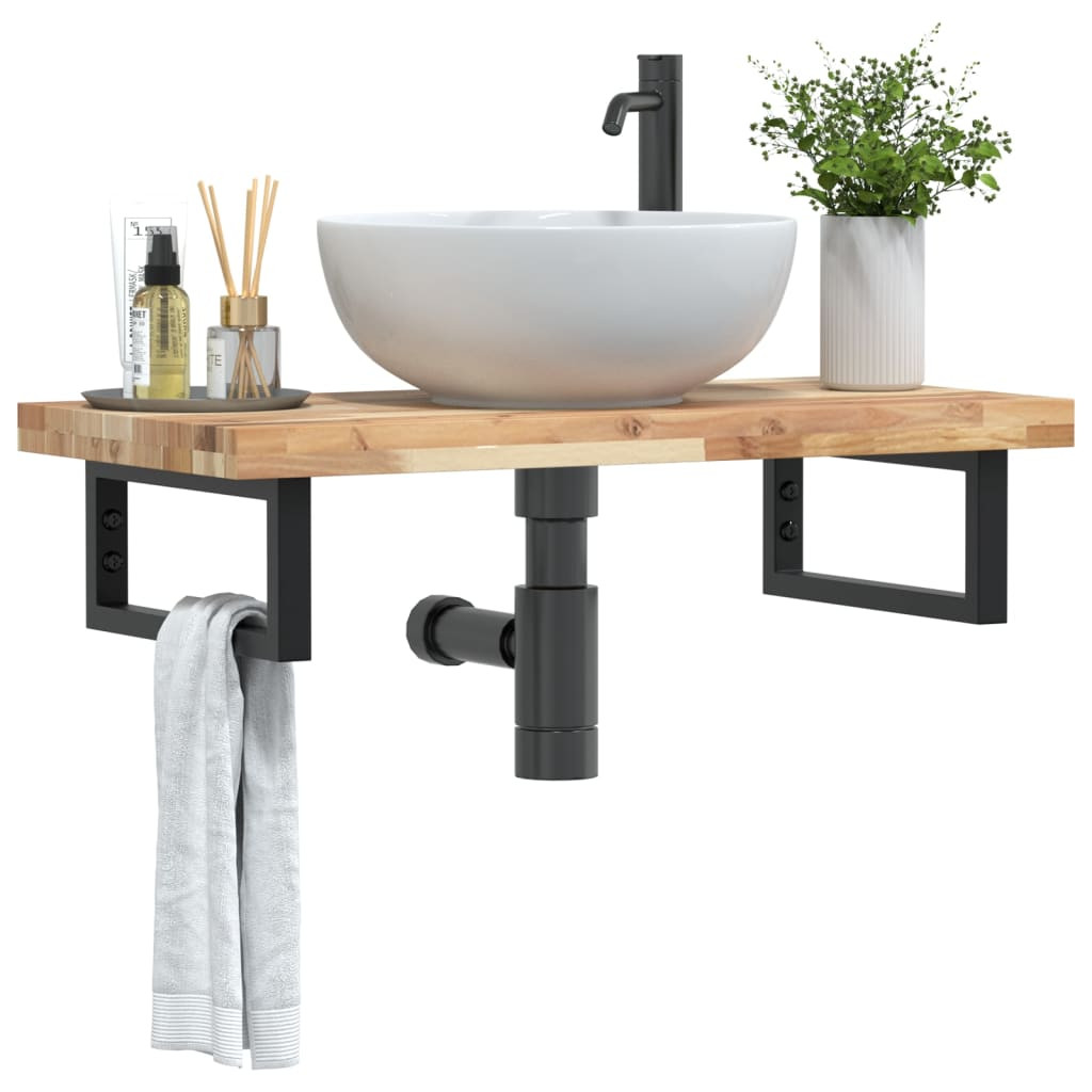 vidaXL Waschbeckenregal Wandmontage Stahl und Akazienholz