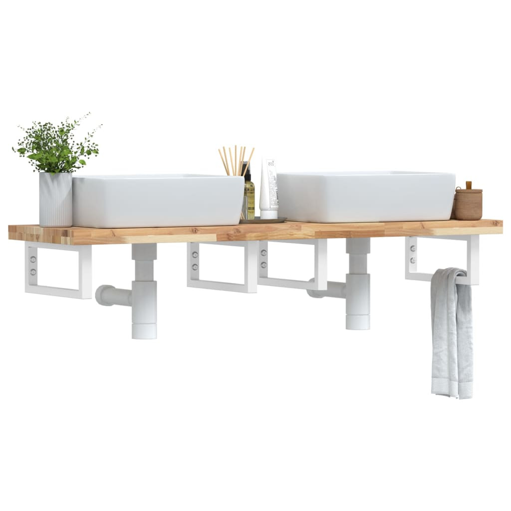 vidaXL Waschbeckenregal Wandmontage Stahl und Akazienholz