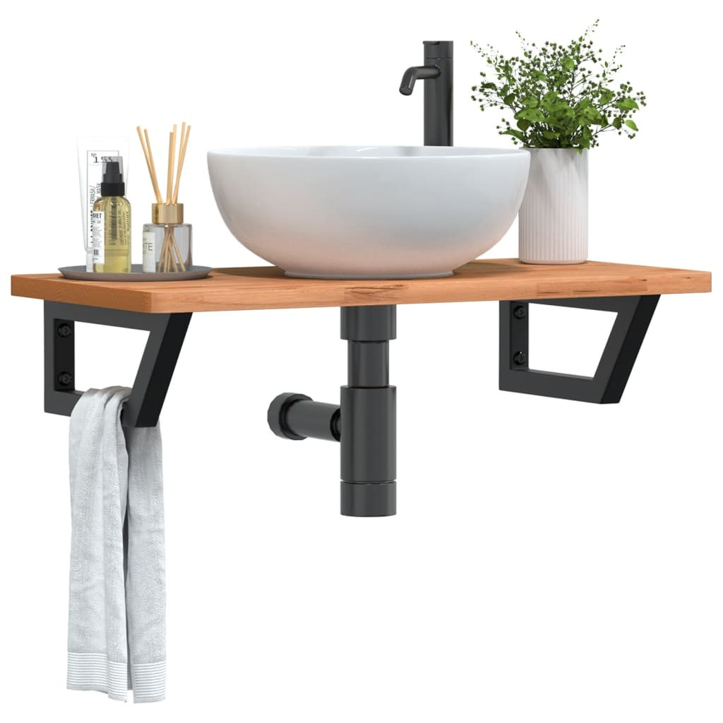 vidaXL Waschbeckenregal Wandmontage Stahl und Massivholz Buche