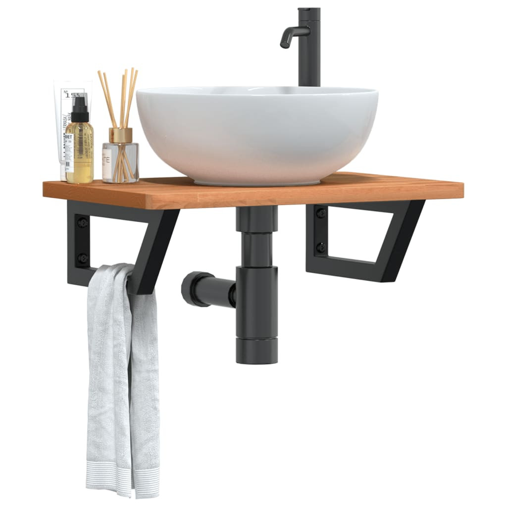 vidaXL Waschbeckenregal Wandmontage Stahl und Massivholz Buche
