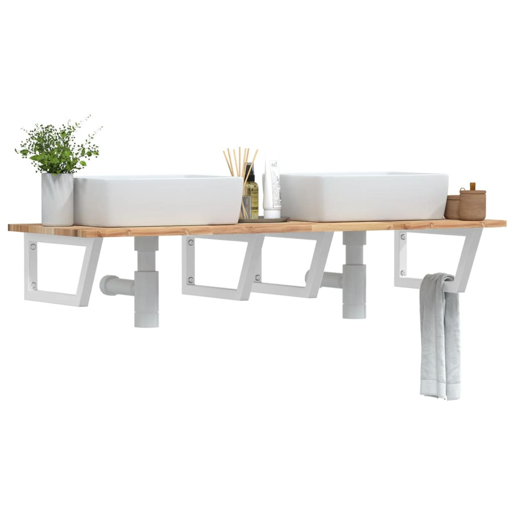 vidaXL Waschbeckenregal Wandmontage Stahl und Akazienholz