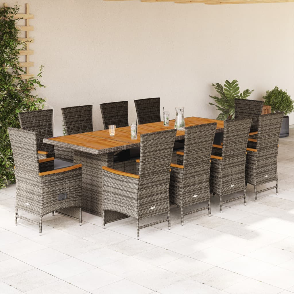 vidaXL 11-tlg. Garten-Essgruppe mit Kissen Grau Poly Rattan