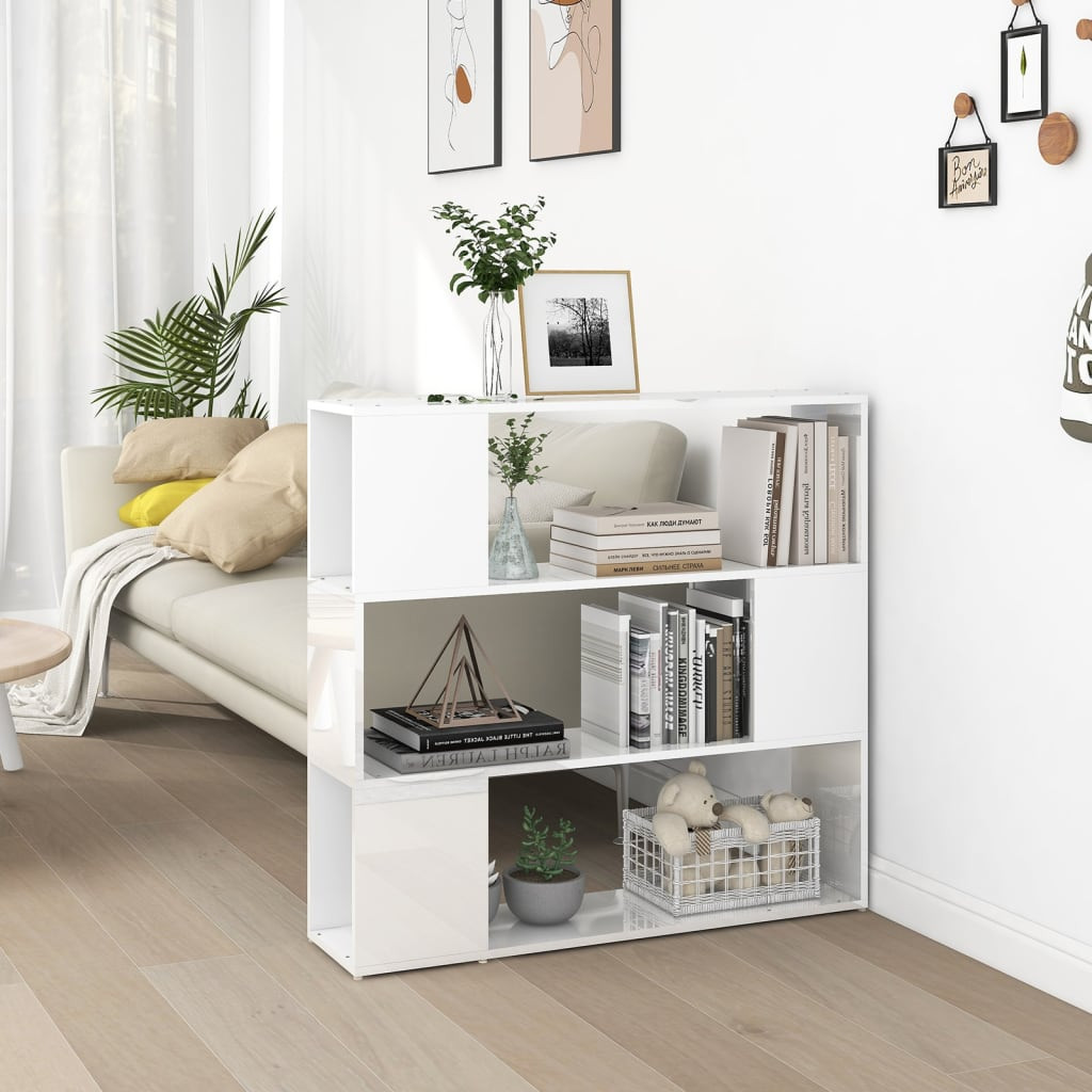 vidaXL Bücherregal Raumteiler Hochglanz-Weiß 100x24x94 cm