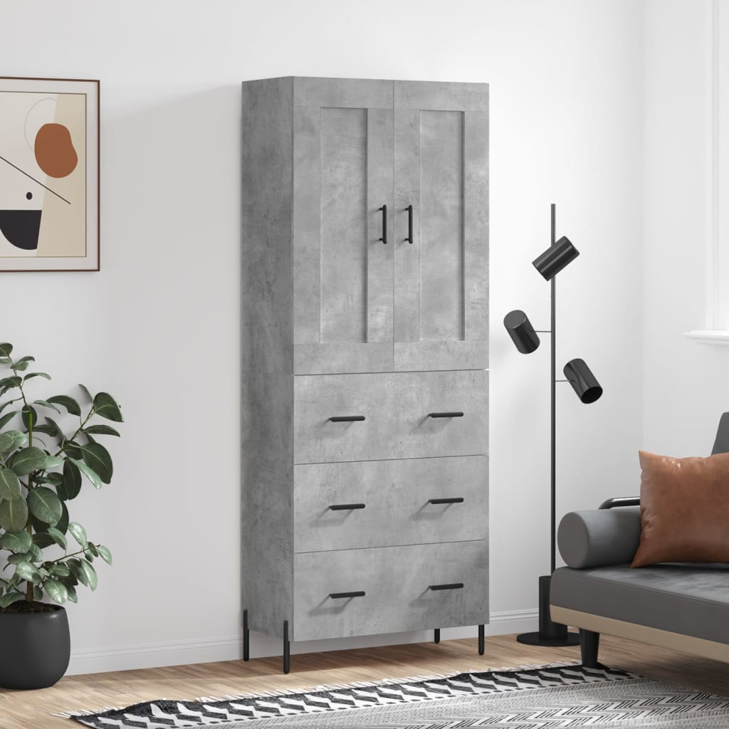 vidaXL Highboard Betongrau 69,5x34x180 cm Holzwerkstoff