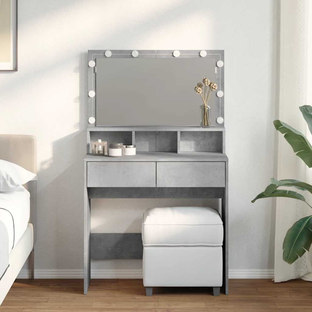 vidaXL Schminktisch mit LED-Beleuchtung Betongrau 80x41x134,5 cm