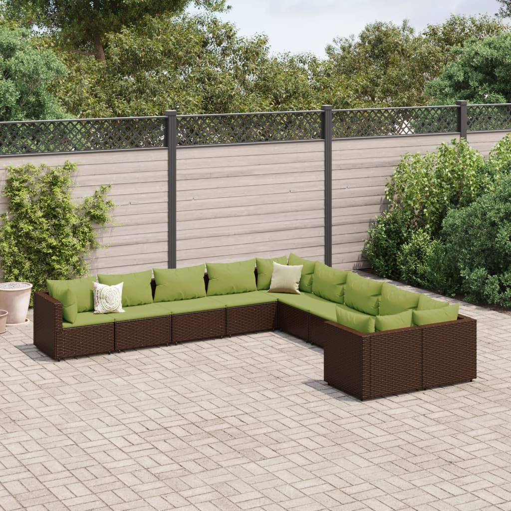 vidaXL 10-tlg. Garten-Sofagarnitur mit Kissen Braun Poly Rattan