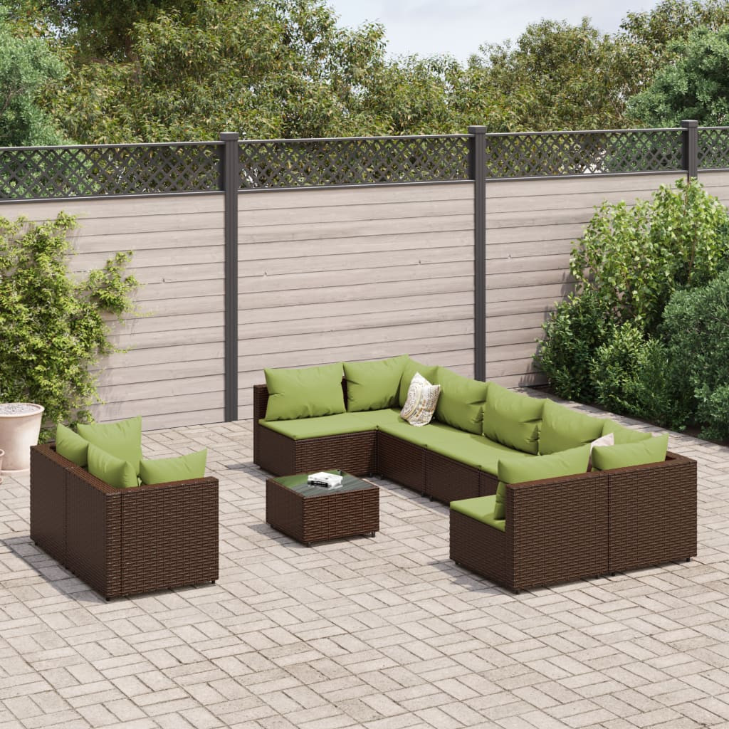 vidaXL 10-tlg. Garten-Sofagarnitur mit Kissen Braun Poly Rattan