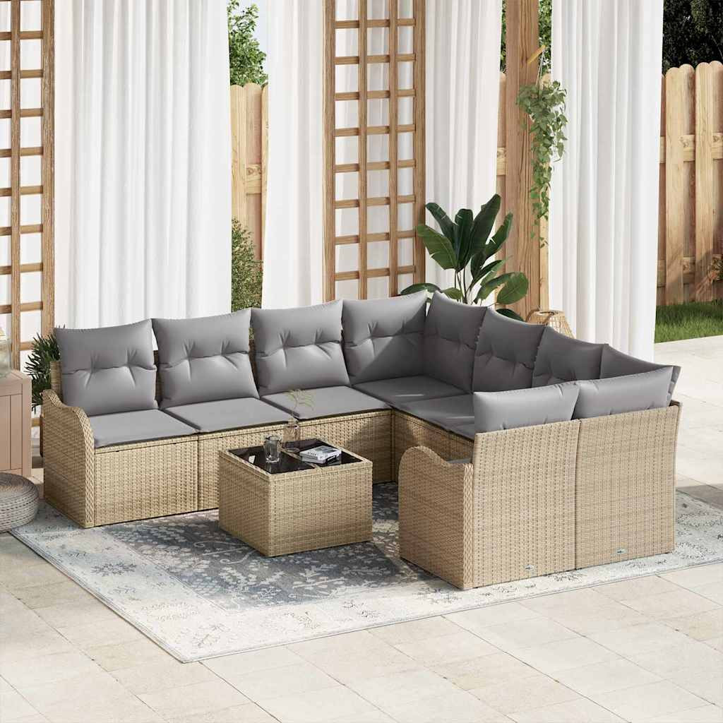 vidaXL Gartensofa-set mit Kissen mit Speicher 9 pcs Beige und Grau
