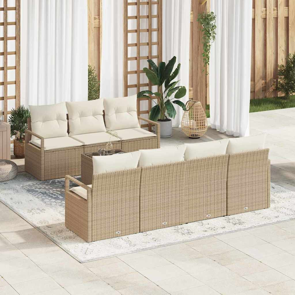 vidaXL Gartensofa-set mit Kissen 8 pcs Beige und Creme Poly-Rattan