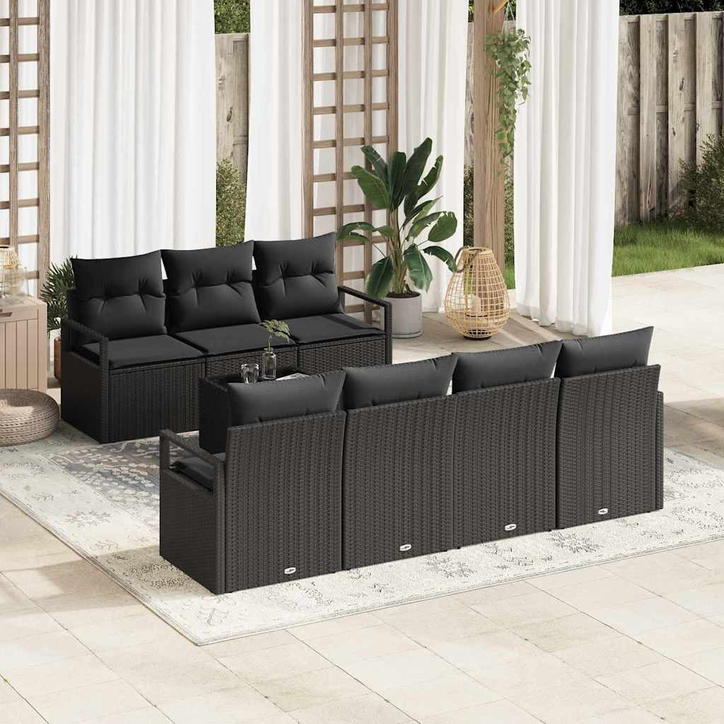 vidaXL Gartensofa-set mit Kissen 8 pcs Schwarz Poly-Rattan