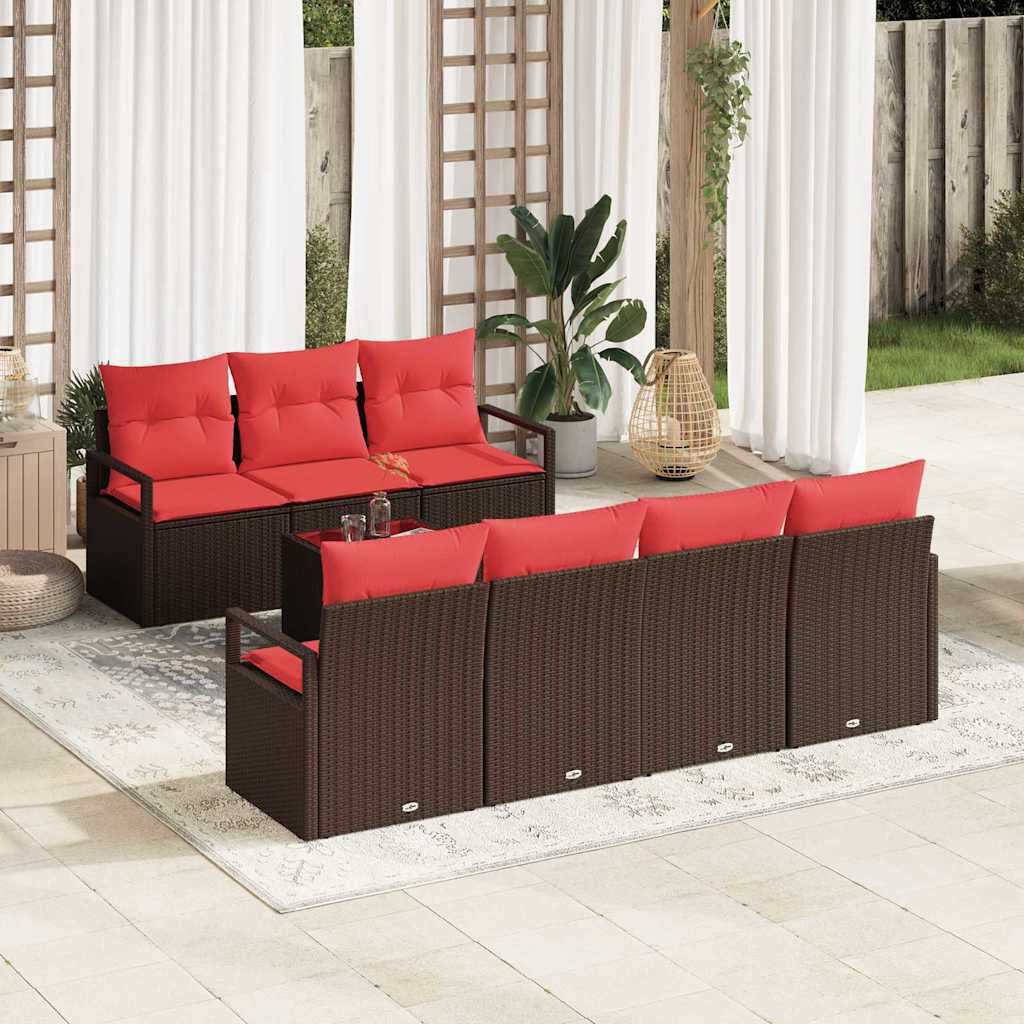 vidaXL Gartensofa-set mit Kissen 8 pcs Beige und Rot Poly-Rattan