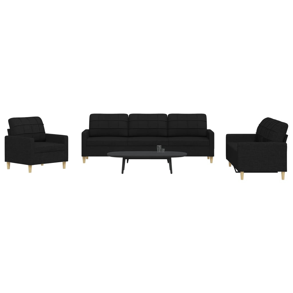 vidaXL 3-tlg. Sofagarnitur Schwarz Stoff