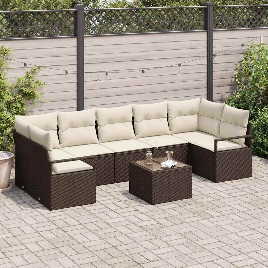 vidaXL Garten-Sofa-Set mit Kissen mit Speicher 8 pcs Braun und Creme