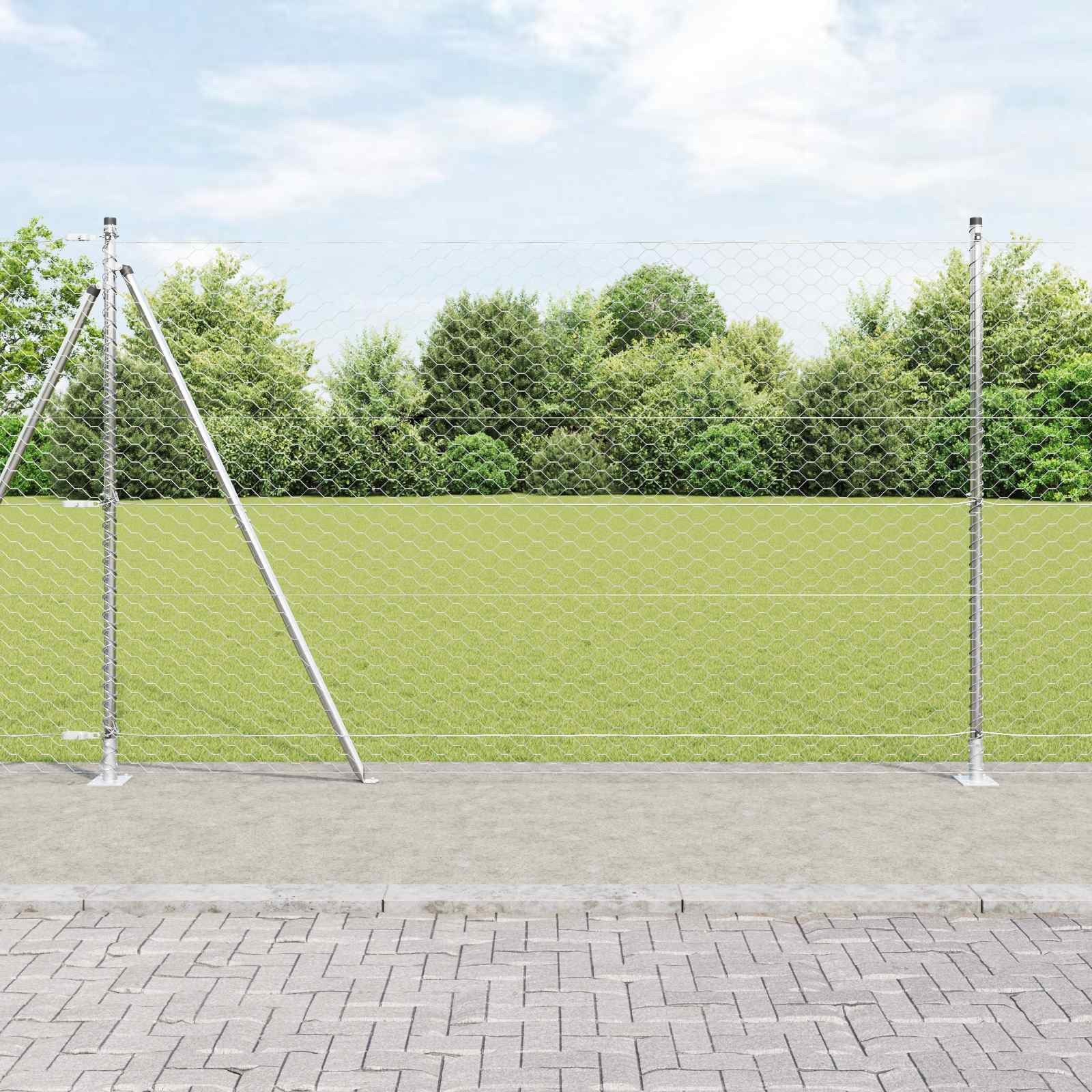 vidaXL Sechseckzaun mit Betonsockel 10 x 1,5 m Verzinkter Stahl Silber