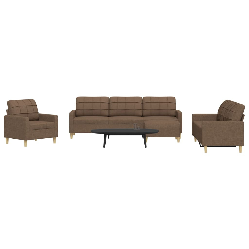 vidaXL 4-tlg. Sofagarnitur mit Fußhocker Braun Stoff