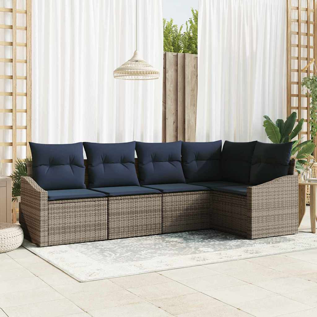 vidaXL Gartensofa-set mit Kissen 5 pcs Grau und Marineblau Poly-Rattan