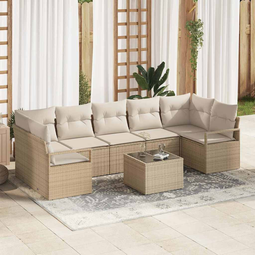 vidaXL Garten-Sofa-Set mit Kissen mit Speicher 8 pcs Beige und Creme
