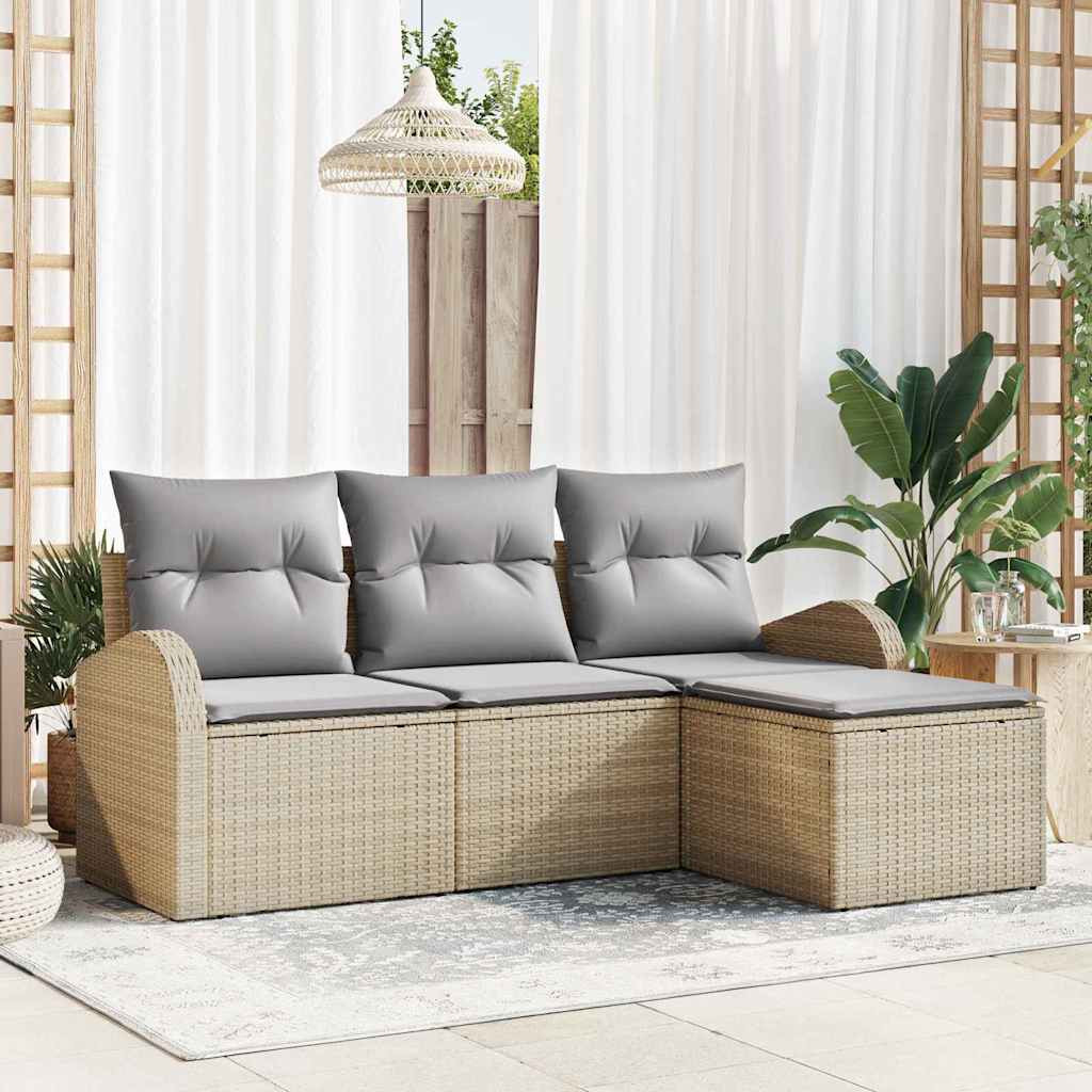 vidaXL Sofa Set mit Kissen 4 pcs Beige und Hellgrau Poly-Rattan