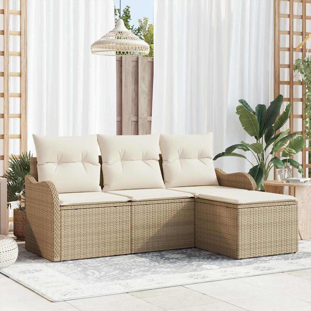 vidaXL Gartensofa-set mit Speicher 4 pcs Beige Poly-Rattan