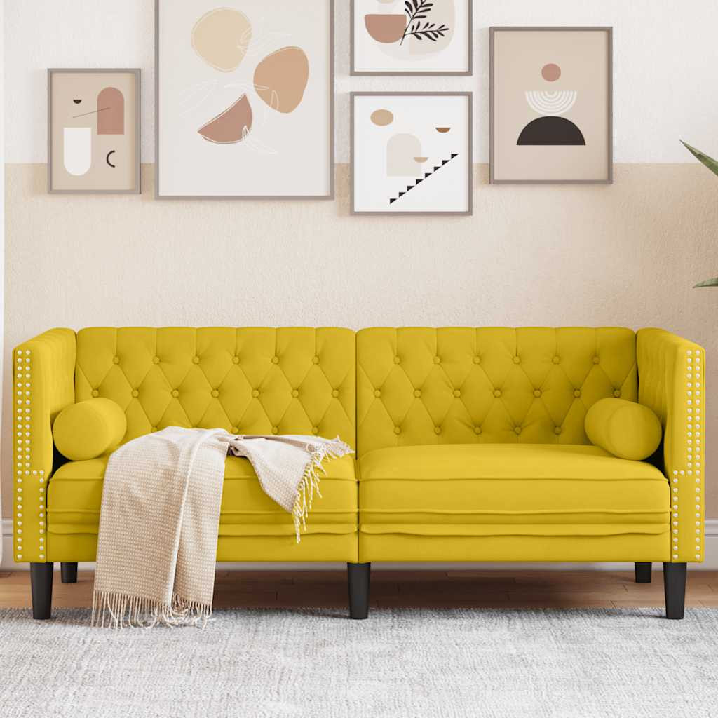 vidaXL Chesterfield-Sofa mit Nackenrollen 2-Sitzer Gelb Samt