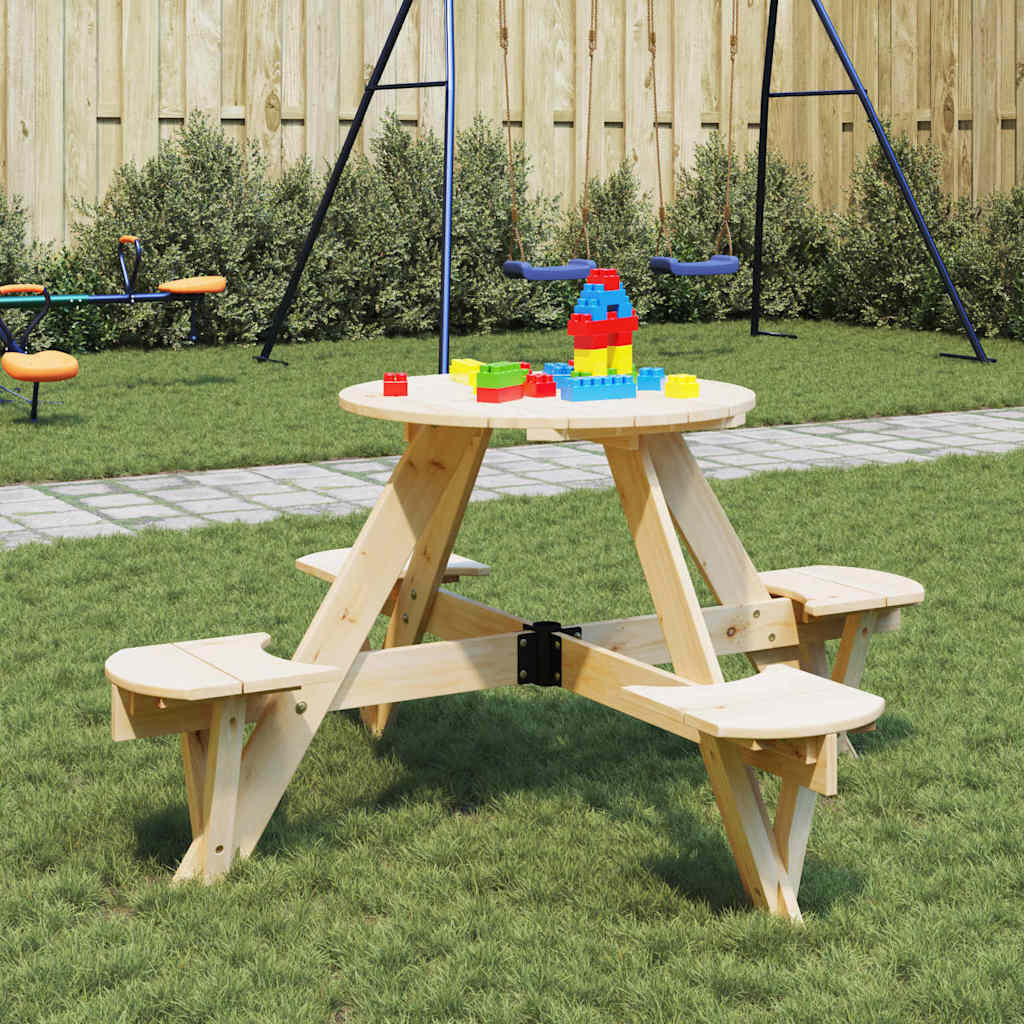 vidaXL Picknicktisch für 4 Kinder mit Schirmloch Rund Massivholz Tanne
