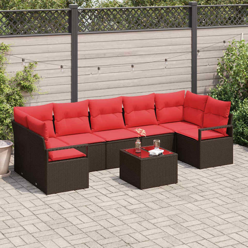 vidaXL Gartensofa-set mit Kissen 8 pcs Beige und Rot Poly-Rattan