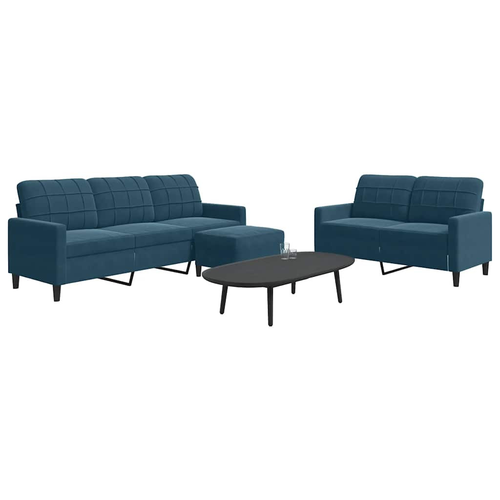 vidaXL 3-tlg. Sofagarnitur mit Kissen Blau Samt
