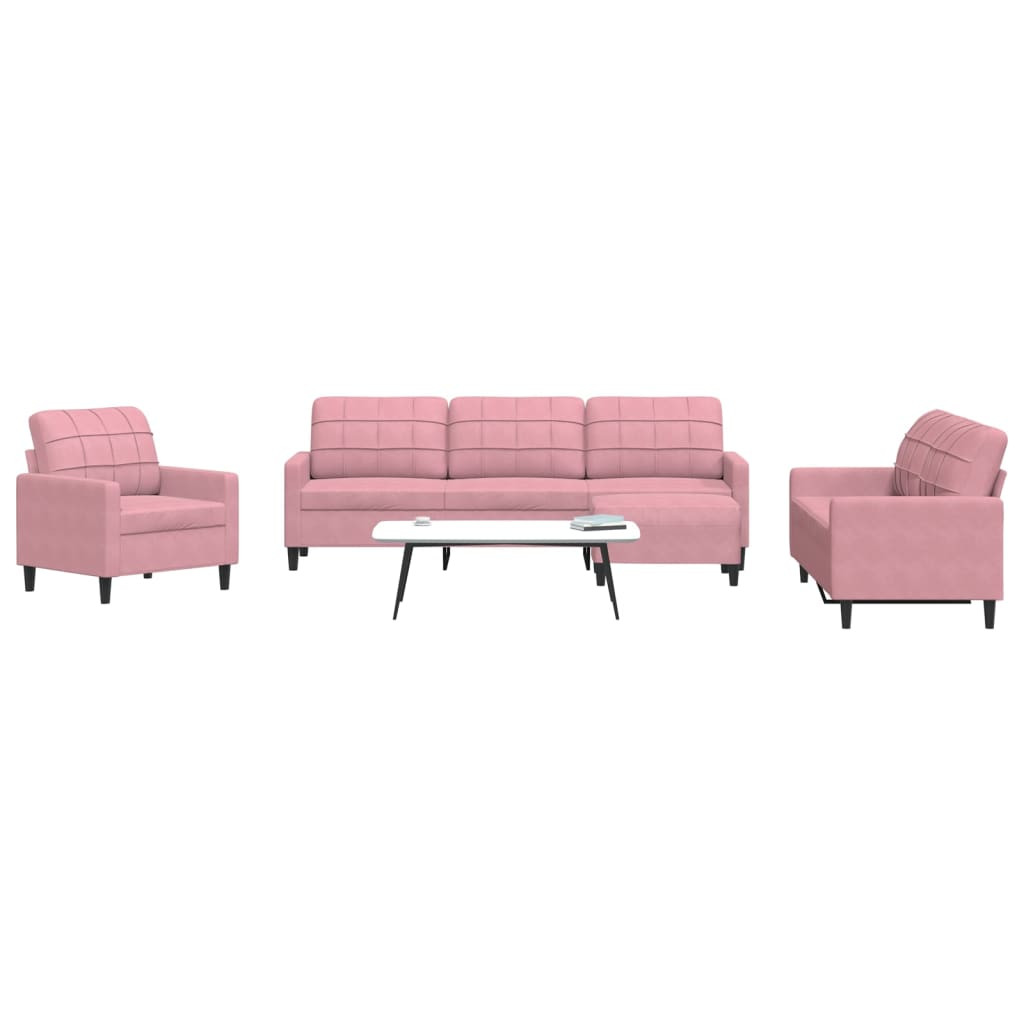 vidaXL 4-tlg. Sofagarnitur mit Kissen Rosa Samt