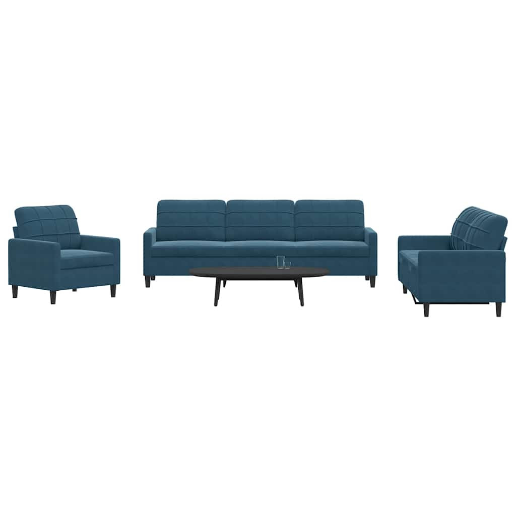 vidaXL 4-tlg. Sofagarnitur mit Kissen Blau Samt