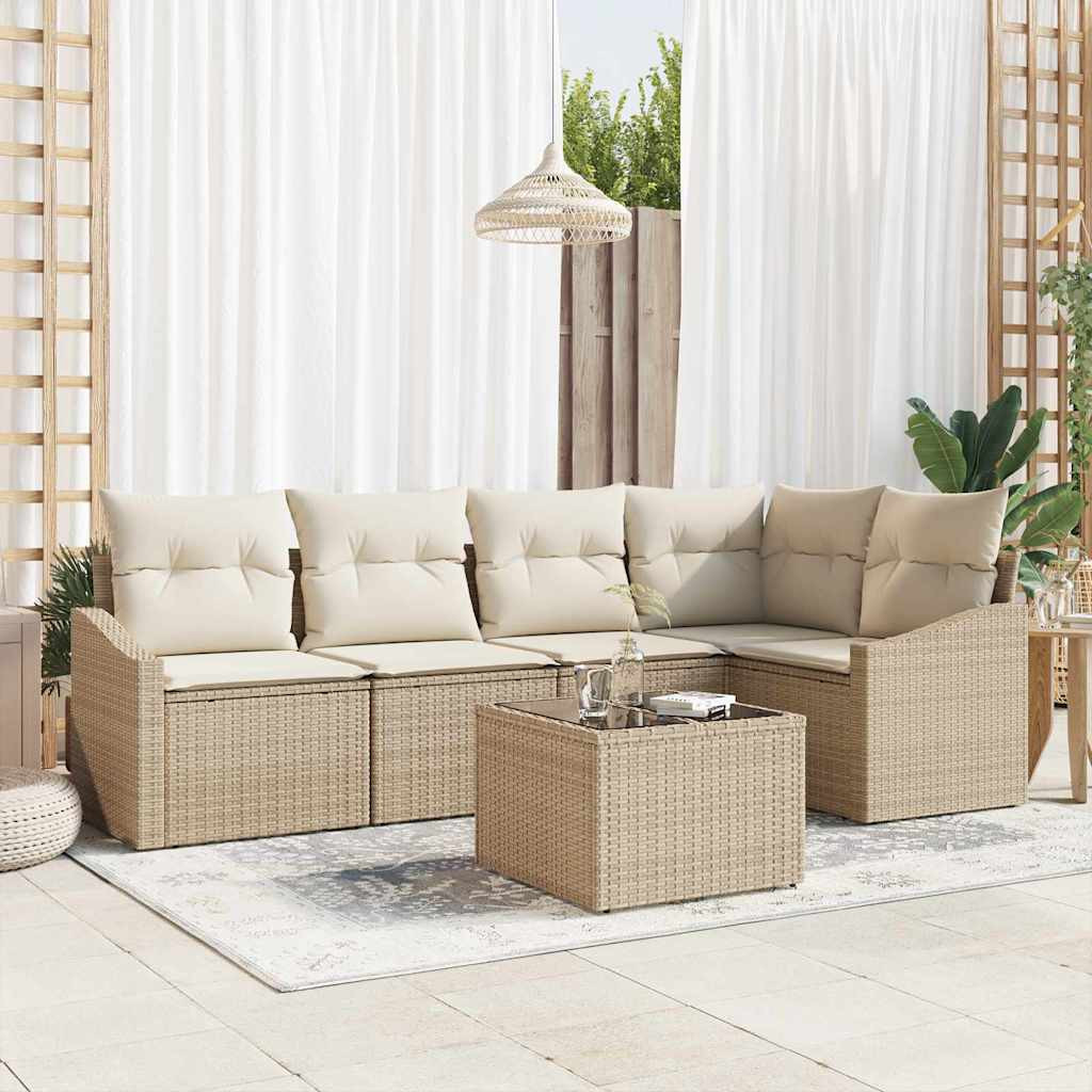vidaXL Gartensofa-set mit Kissen 6 pcs Beige und Creme Poly-Rattan