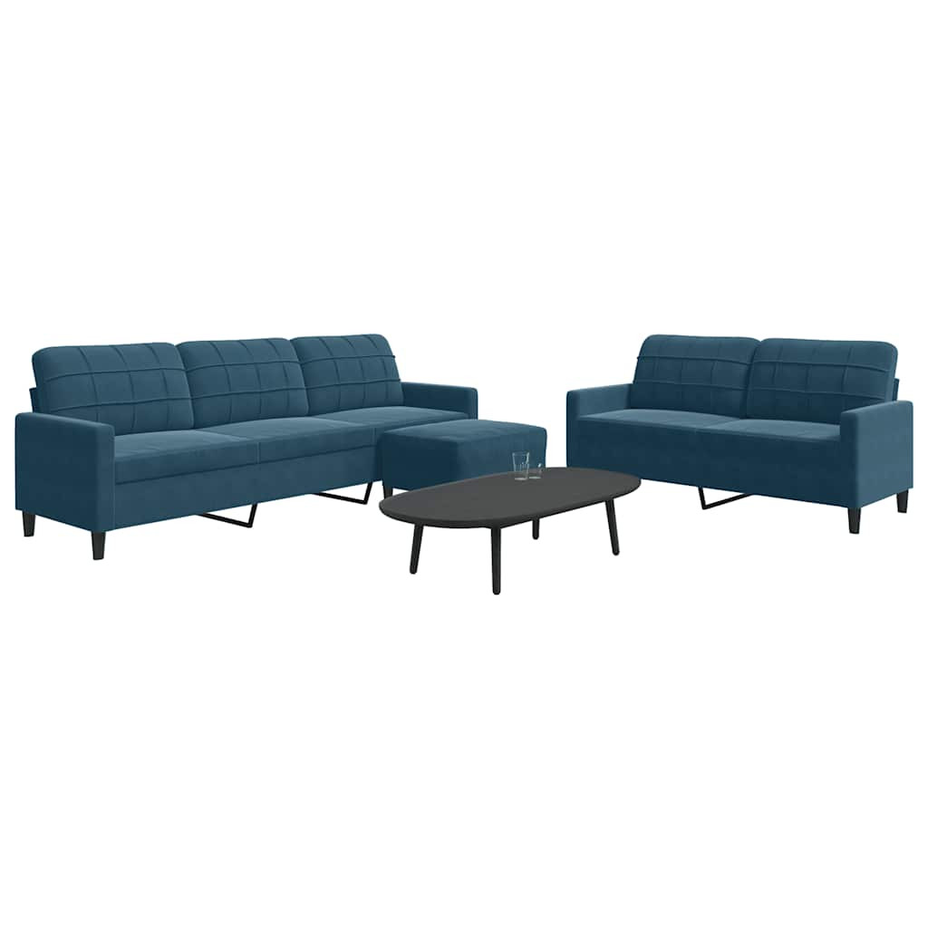 vidaXL 3-tlg. Sofagarnitur mit Kissen Blau Samt
