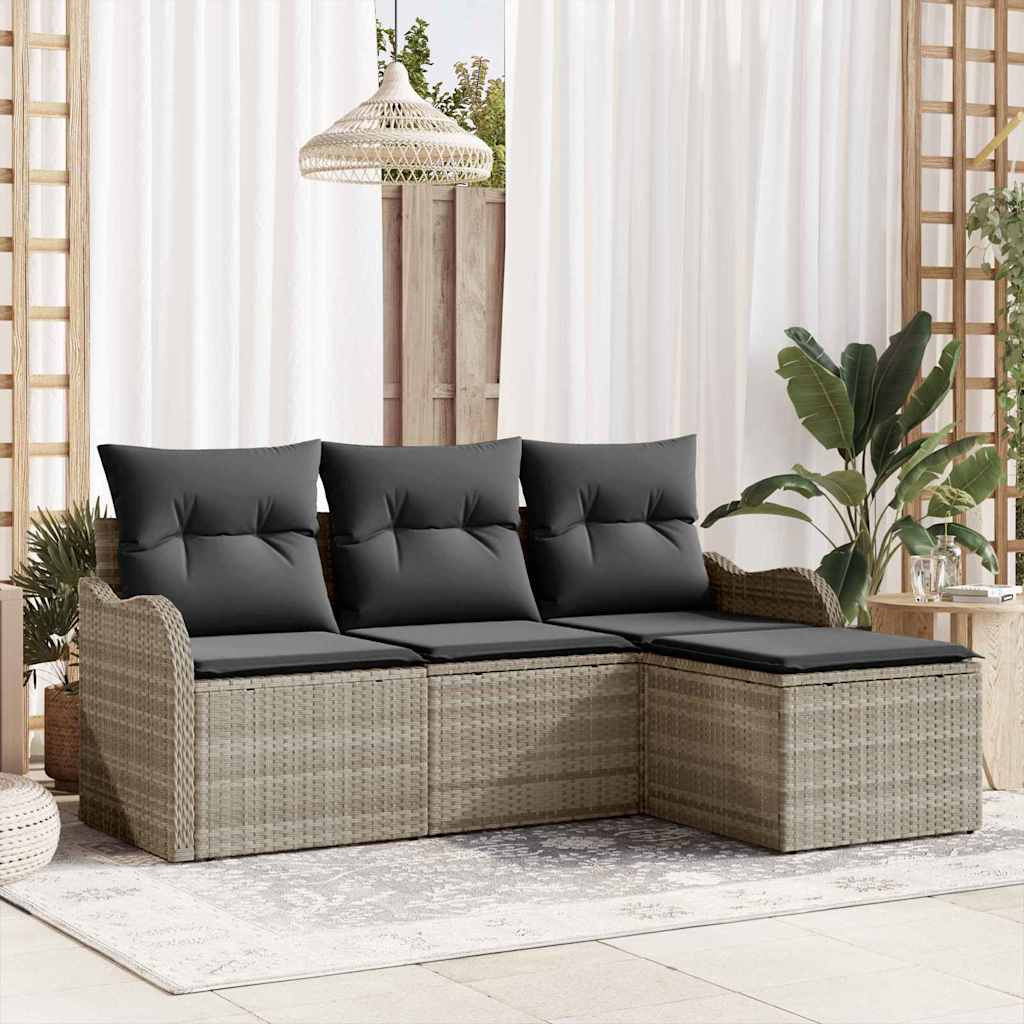 vidaXL Gartensofa-set mit Speicher 4 pcs Hellgrau Poly-Rattan