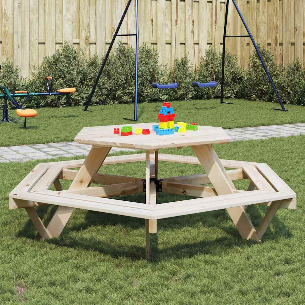 vidaXL Picknicktisch mit Bänken für 6 Kinder Sechseckig Tannenholz