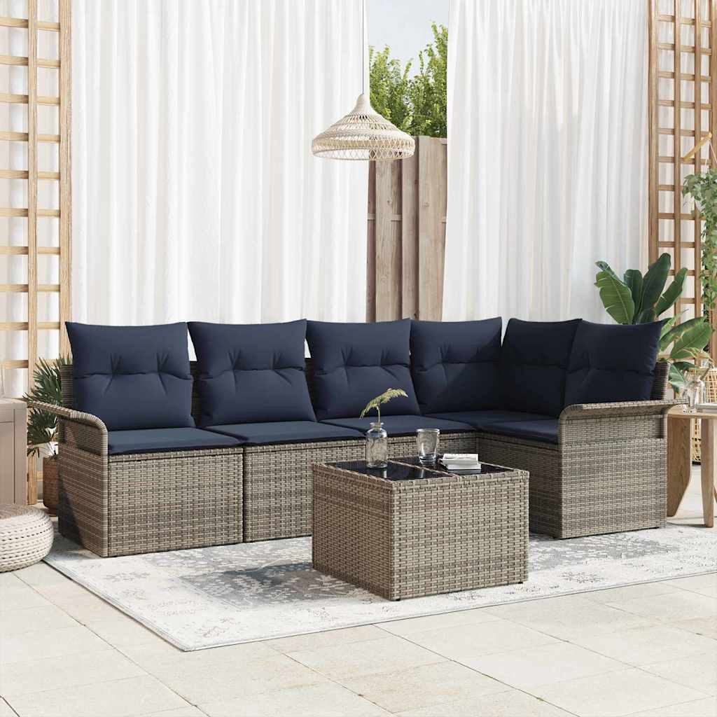 vidaXL Gartensofa-set mit Speicher 6 pcs Grau Poly-Rattan