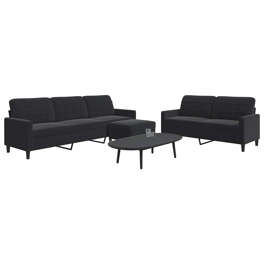 vidaXL 3-tlg. Sofagarnitur mit Kissen Schwarz Samt