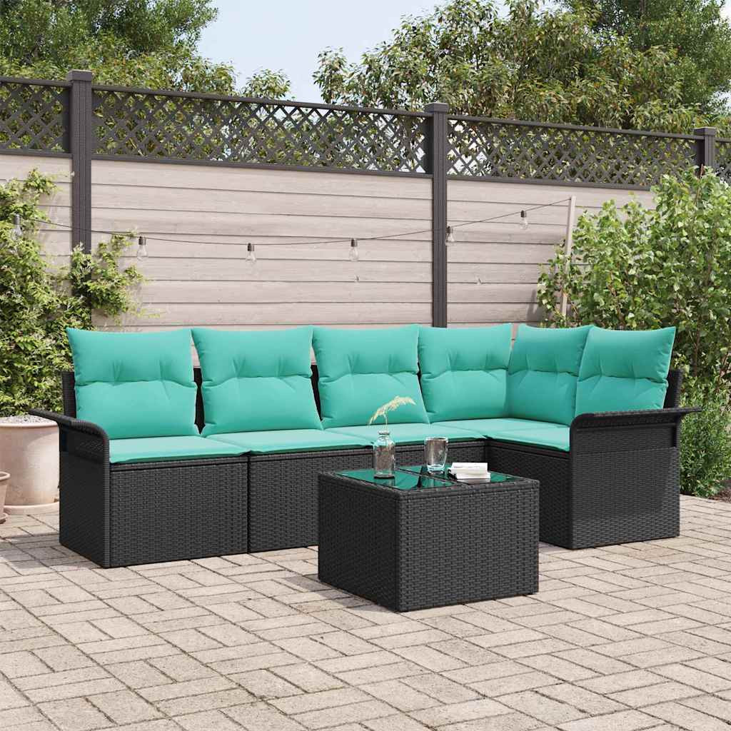 vidaXL Gartensofa-set mit Speicher 6 pcs Schwarz Poly-Rattan