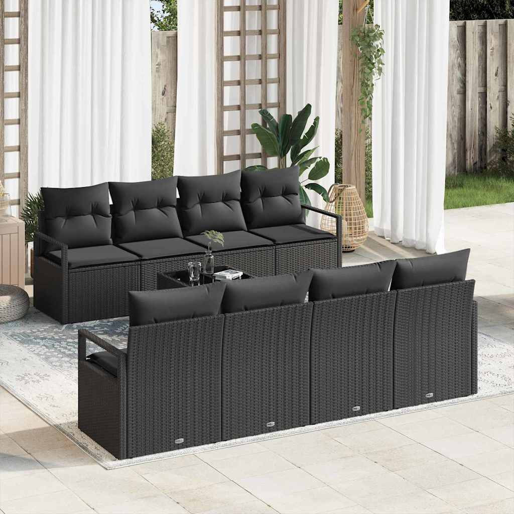 vidaXL Gartensofa-set mit Kissen 9 pcs Schwarz Poly-Rattan