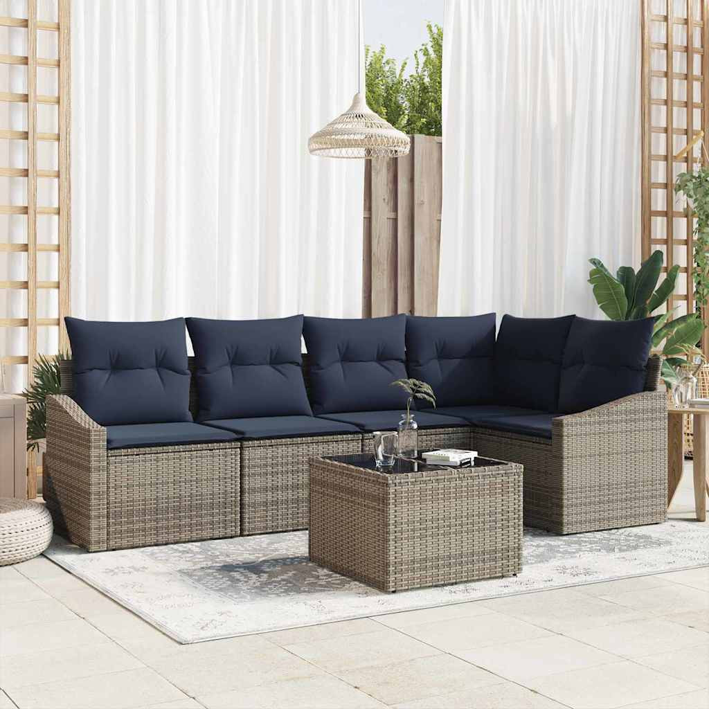 vidaXL Gartensofa-set mit Kissen 6 pcs Grau und Marineblau Poly-Rattan