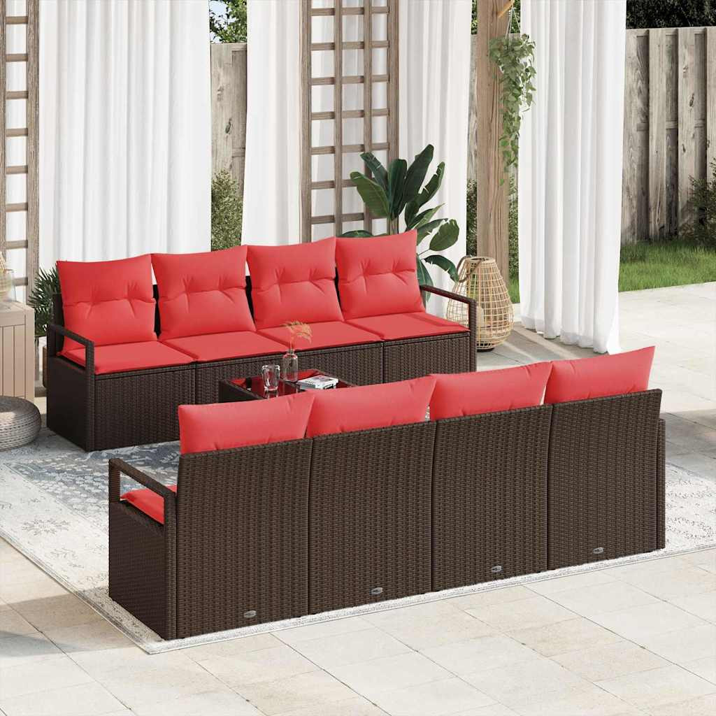 vidaXL Sofa Set mit Kissen 9 pcs Beige und Rot Poly-Rattan