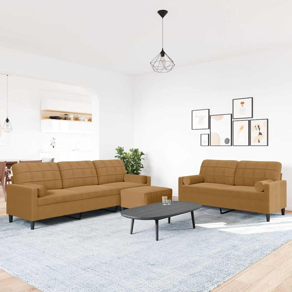 vidaXL 3-tlg. Sofagarnitur mit Kissen und Nackenrollen Braun Samt