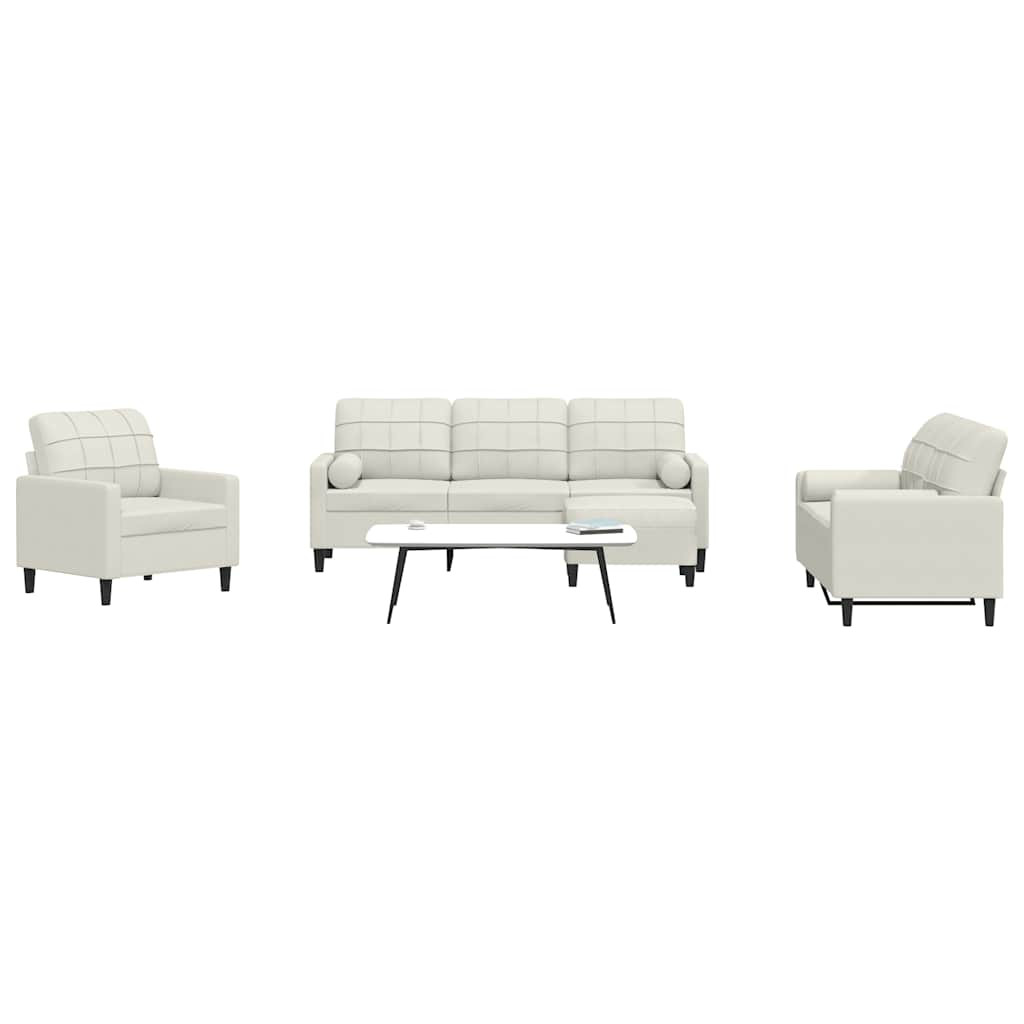 vidaXL 4-tlg. Sofagarnitur mit Kissen und Nackenrollen Creme Samt
