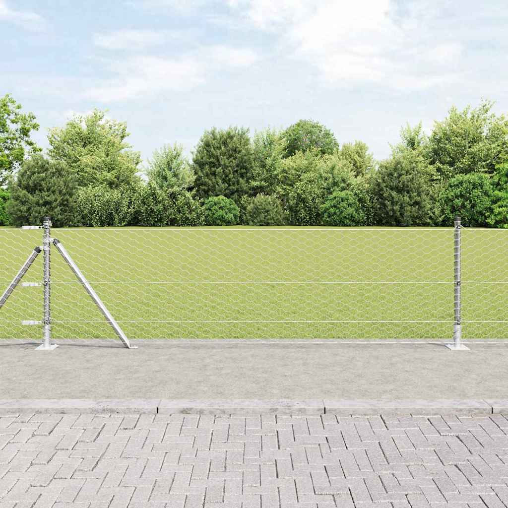 vidaXL Sechseckzaun mit Betonsockel 25 x 0,5 m Verzinkter Stahl Silber