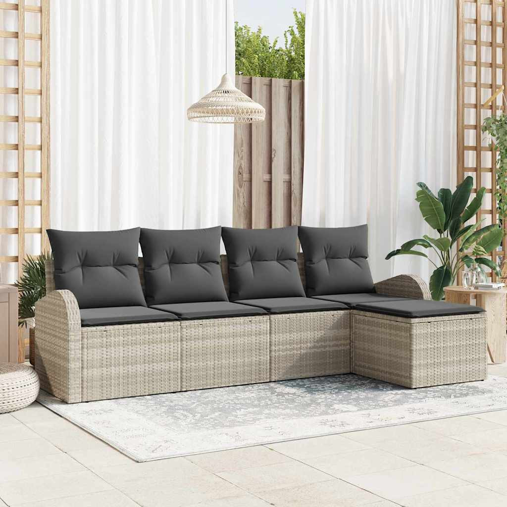 vidaXL Sofa Set mit Kissen mit Speicher 5 pcs Hellgrau Poly-Rattan