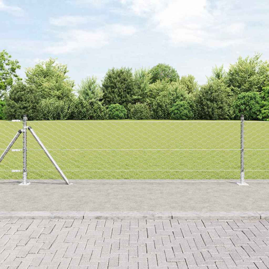 vidaXL Sechseckzaun mit Betonsockel 25 x 0,5 m Verzinkter Stahl Silber