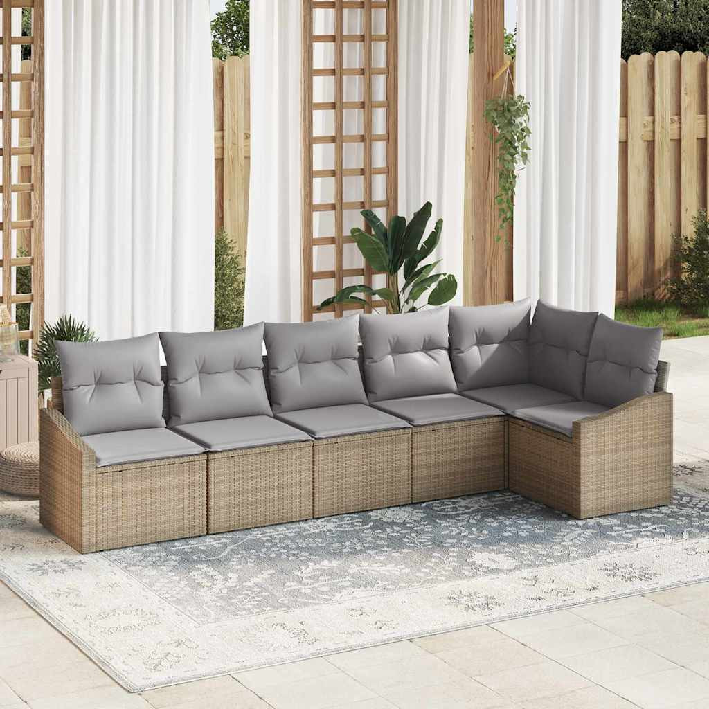 vidaXL Gartensofa-set mit Kissen 6 pcs Beige und Hellgrau Poly-Rattan