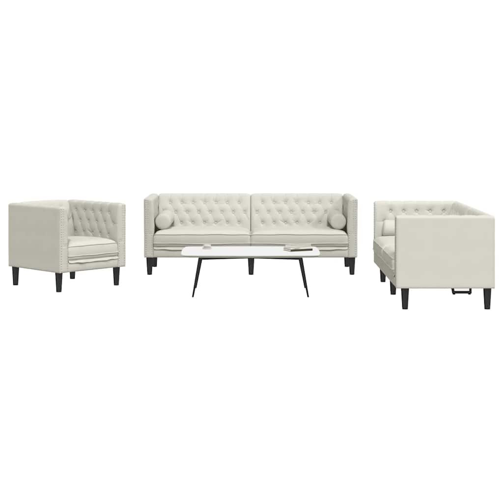 vidaXL 3-tlg. Chesterfield-Sofa-Set mit Nackenrollen Creme Samt