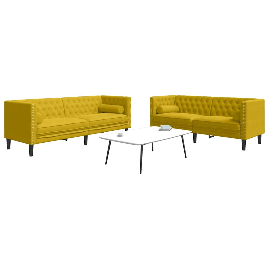 vidaXL 2-tlg. Chesterfield-Sofa-Set mit Nackenrollen Gelb Samt